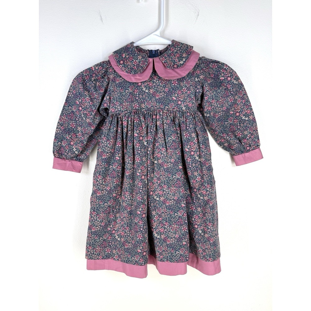 Vintage Simi Toddler Girls Dress Size 2T Peter Pan Collar Ditzy Floral Lined